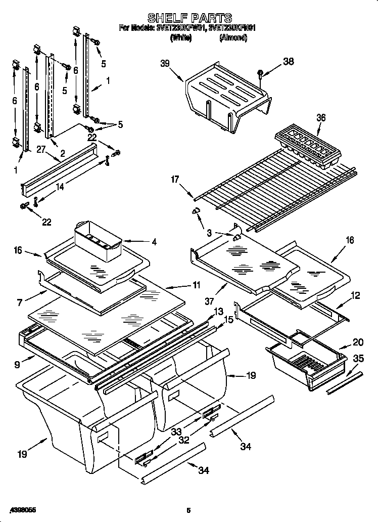 Whirlpool 3VET23DKFW01 shelf diagram
