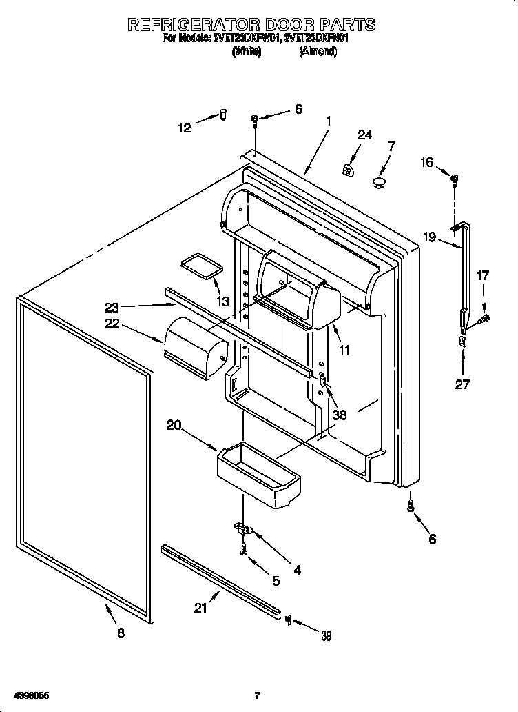 Whirlpool 3VET23DKFW01 refrigerator door diagram