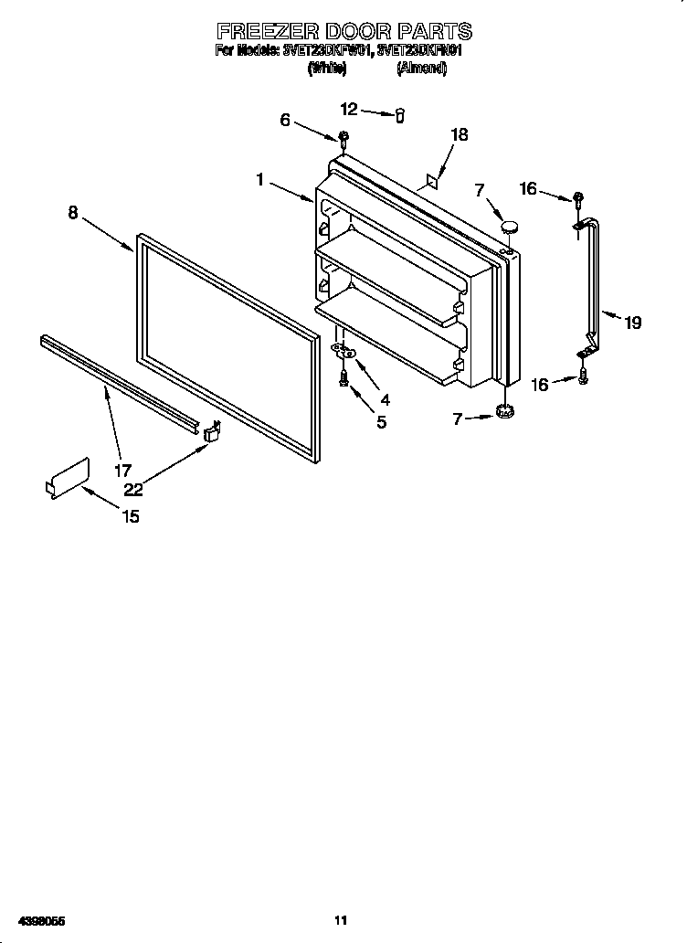 Whirlpool 3VET23DKFW01 freezer door diagram