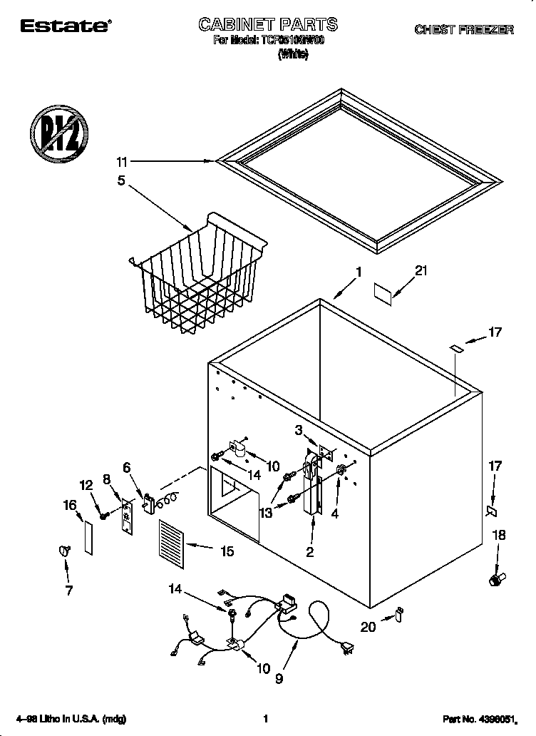 Whirlpool TCF0510GW00 cabinet diagram