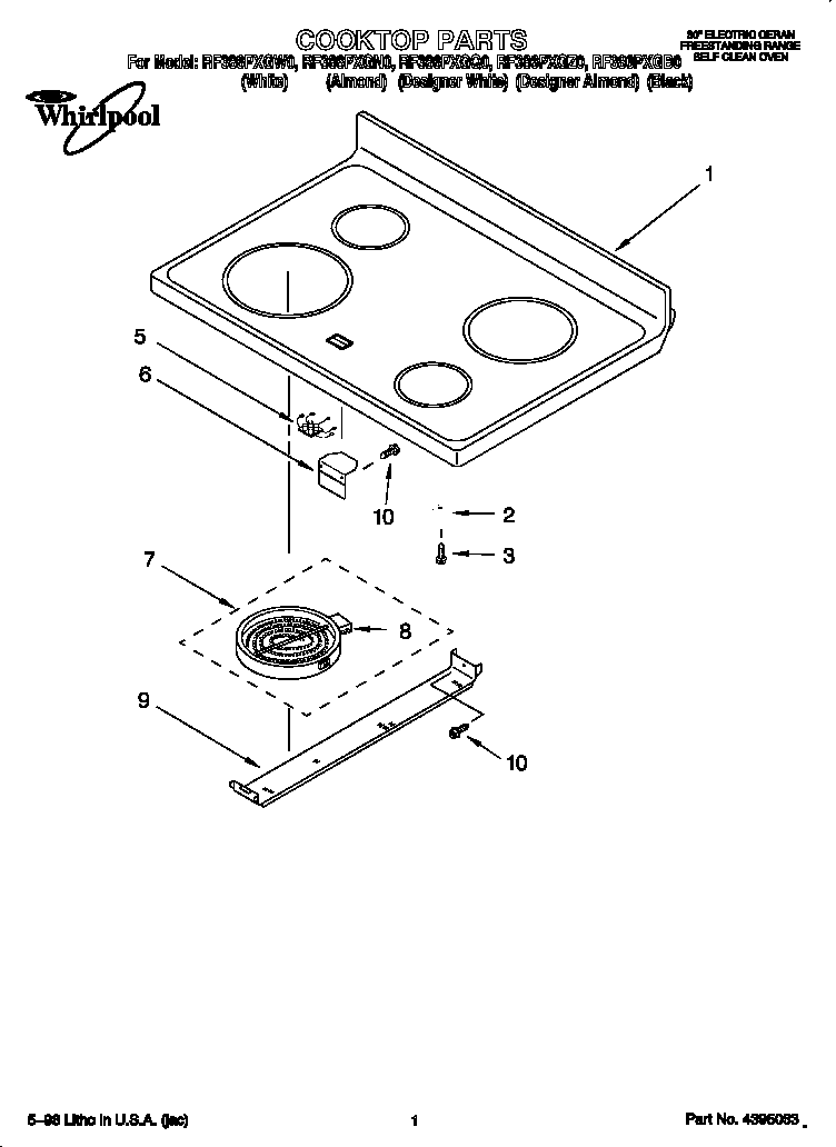 Whirlpool RF386PXGB0 cooktop diagram