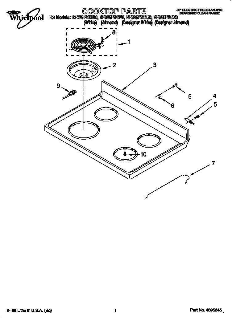 Whirlpool RF325PXGW0 cooktop diagram