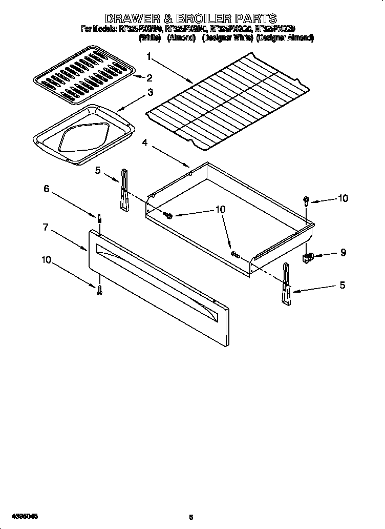 Whirlpool RF325PXGW0 drawer & broiler diagram