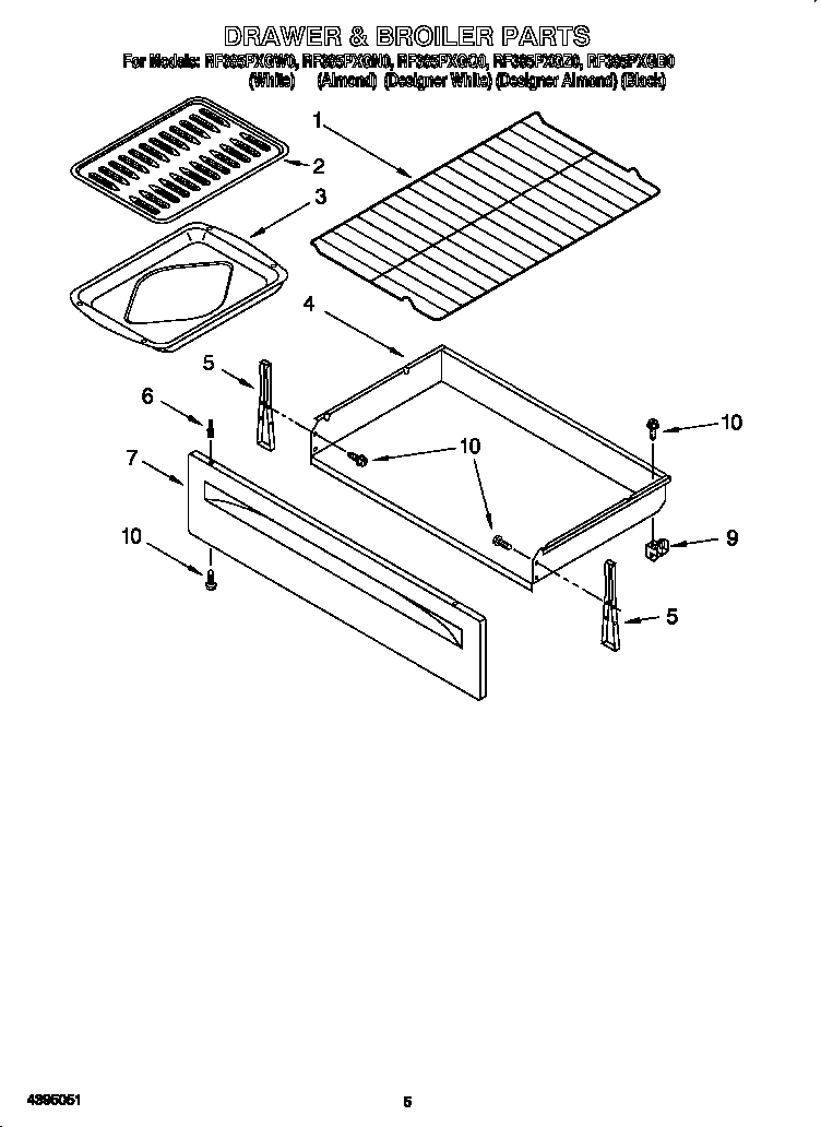 Whirlpool RF385PXGQ0 drawer & broiler diagram