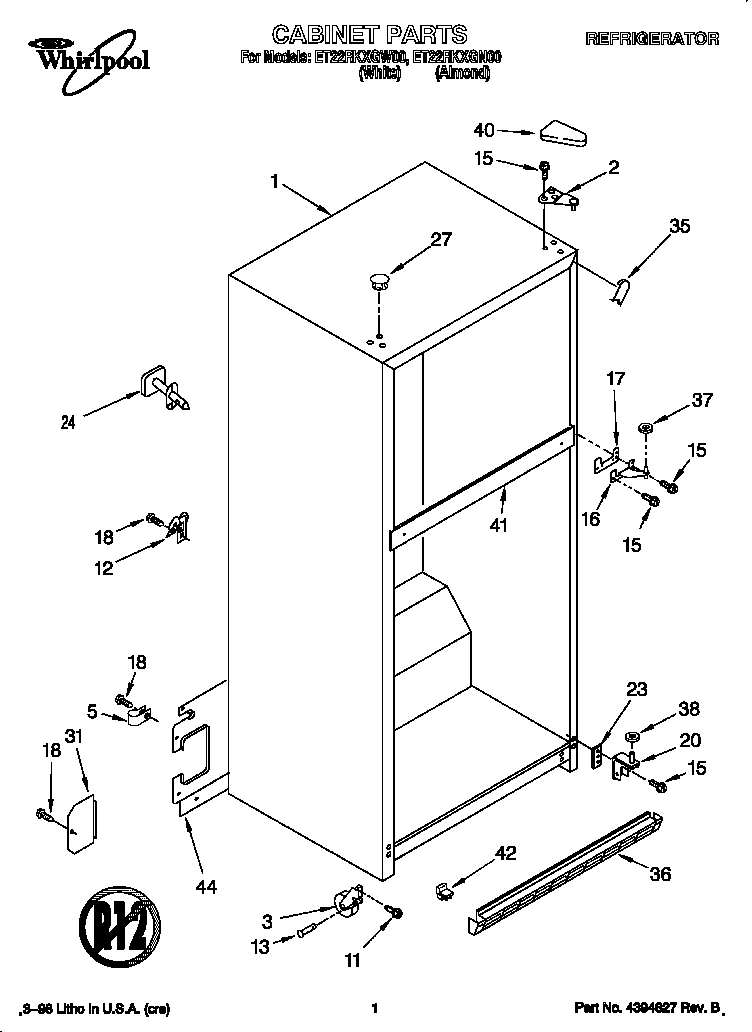 Whirlpool ET22RKXGN00 cabinet diagram