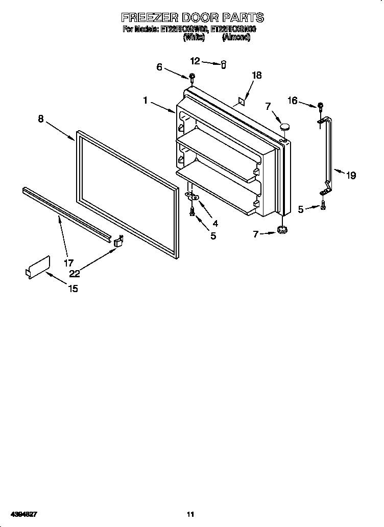 Whirlpool ET22RKXGN00 freezer door diagram