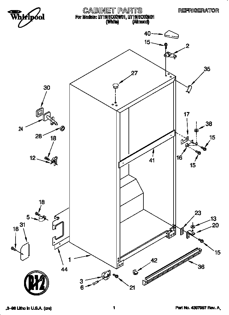Whirlpool ET19RKXGW01 cabinet diagram