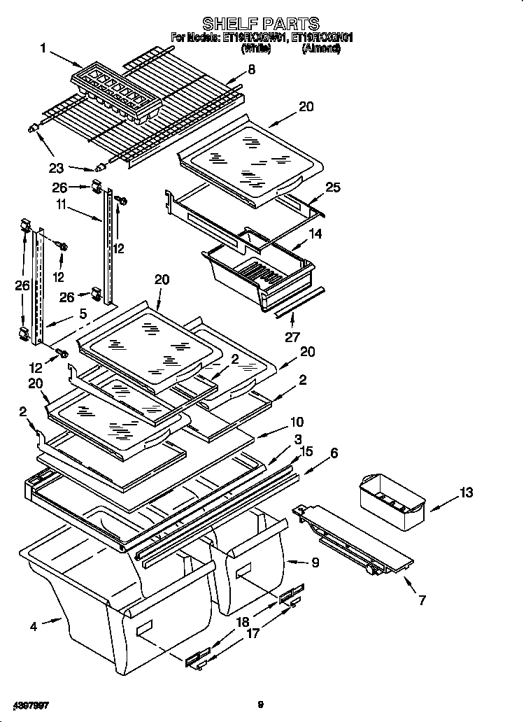 Whirlpool ET19RKXGW01 shelf diagram