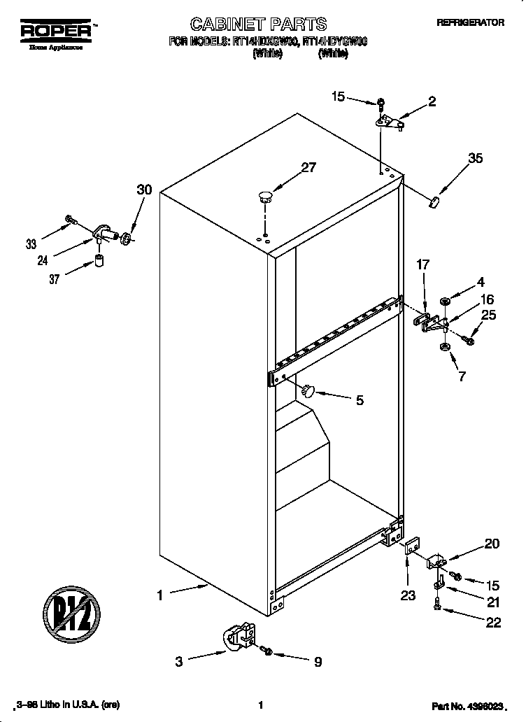 Roper RT14HDXGW00 cabinet diagram
