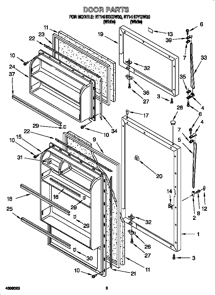 Roper RT14HDXGW00 door diagram