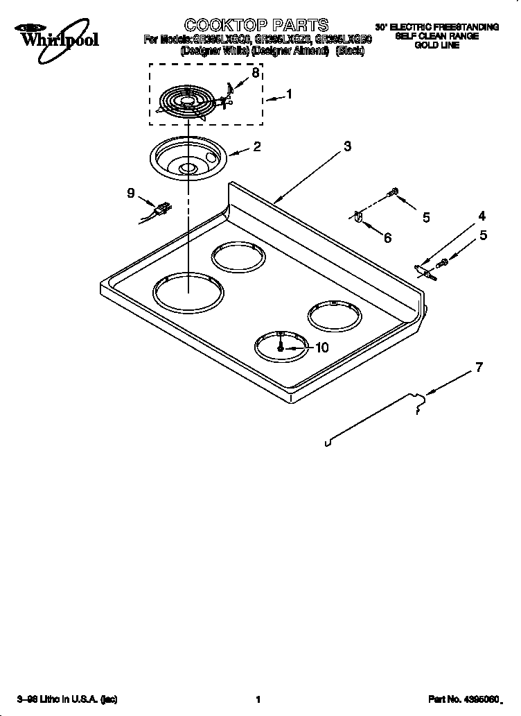 Whirlpool GR395LXGQ0 cooktop diagram