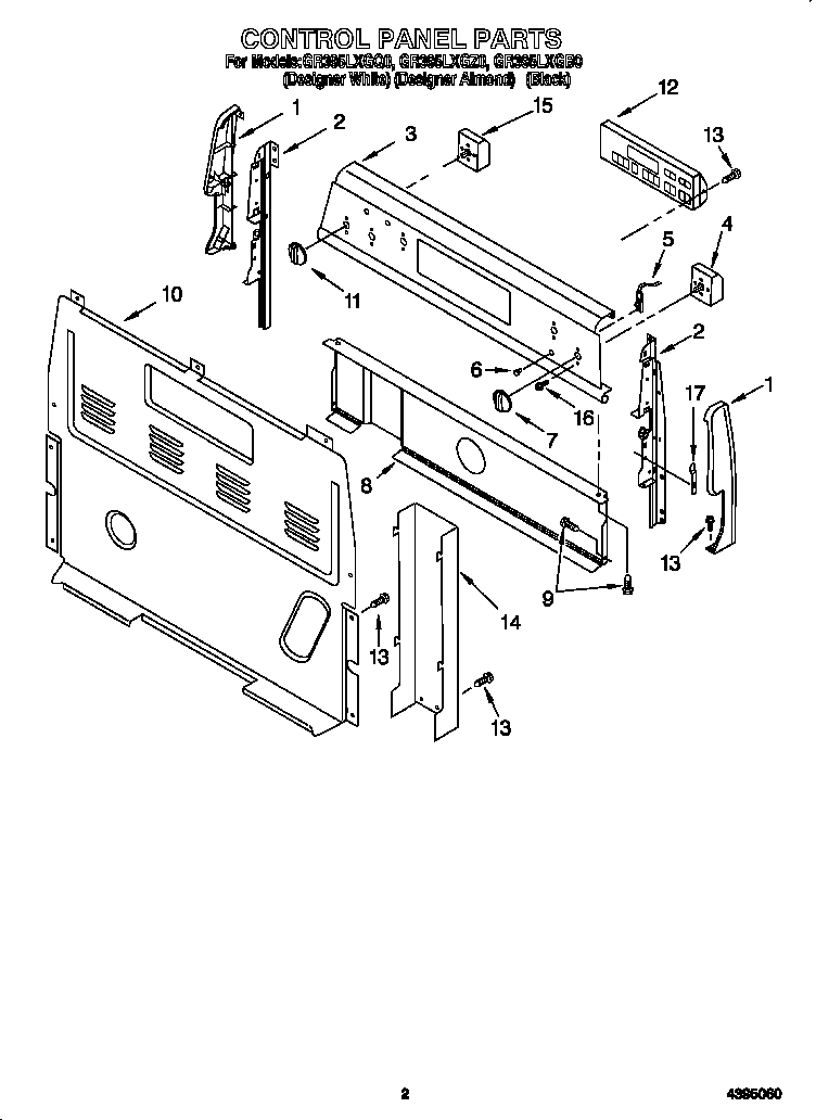 Whirlpool GR395LXGQ0 control panel diagram
