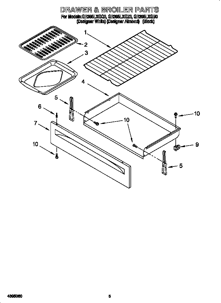 Whirlpool GR395LXGQ0 drawer and broiler diagram