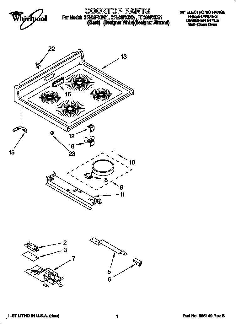 Whirlpool RF386PXDB1 cooktop diagram