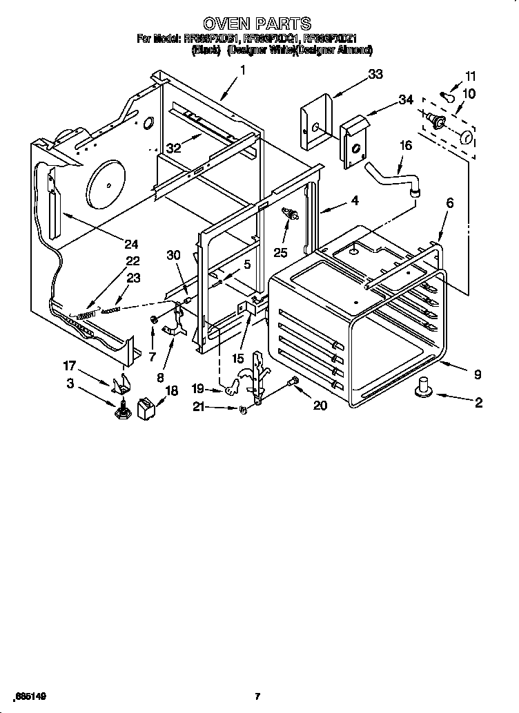 Whirlpool RF386PXDB1 oven diagram