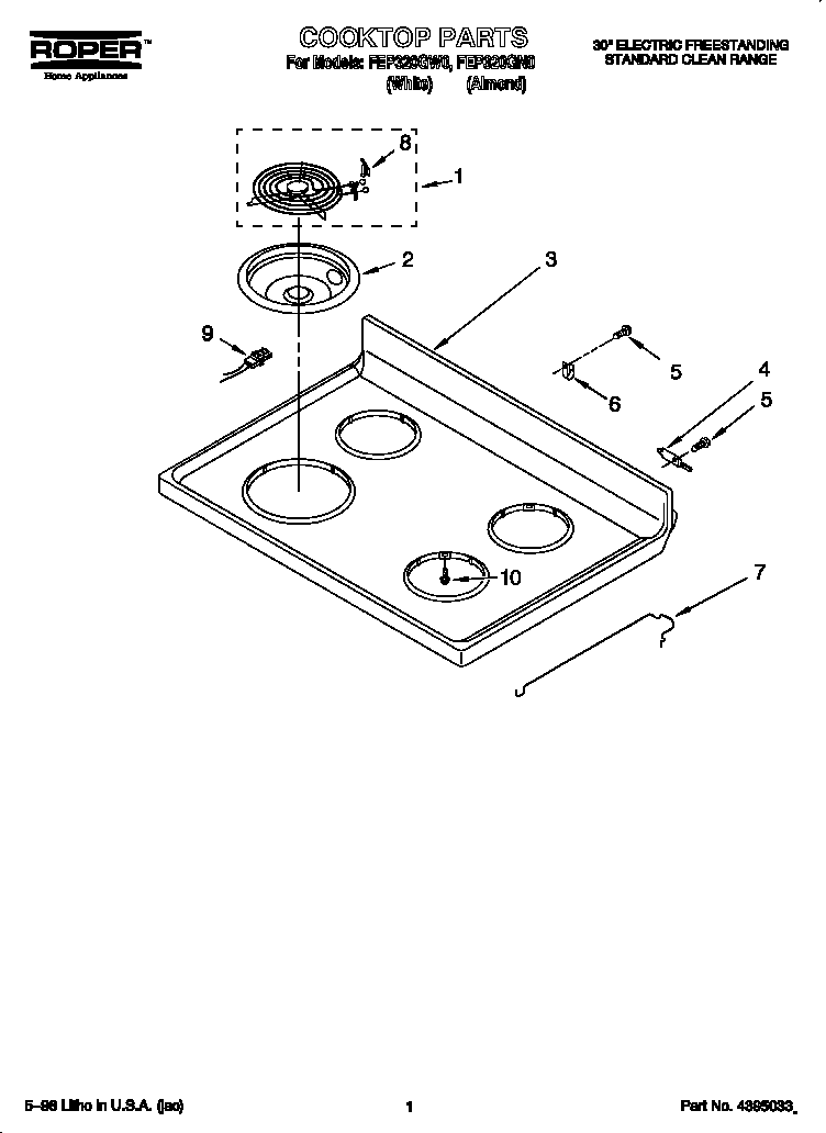 Roper FEP320GN0 cooktop diagram