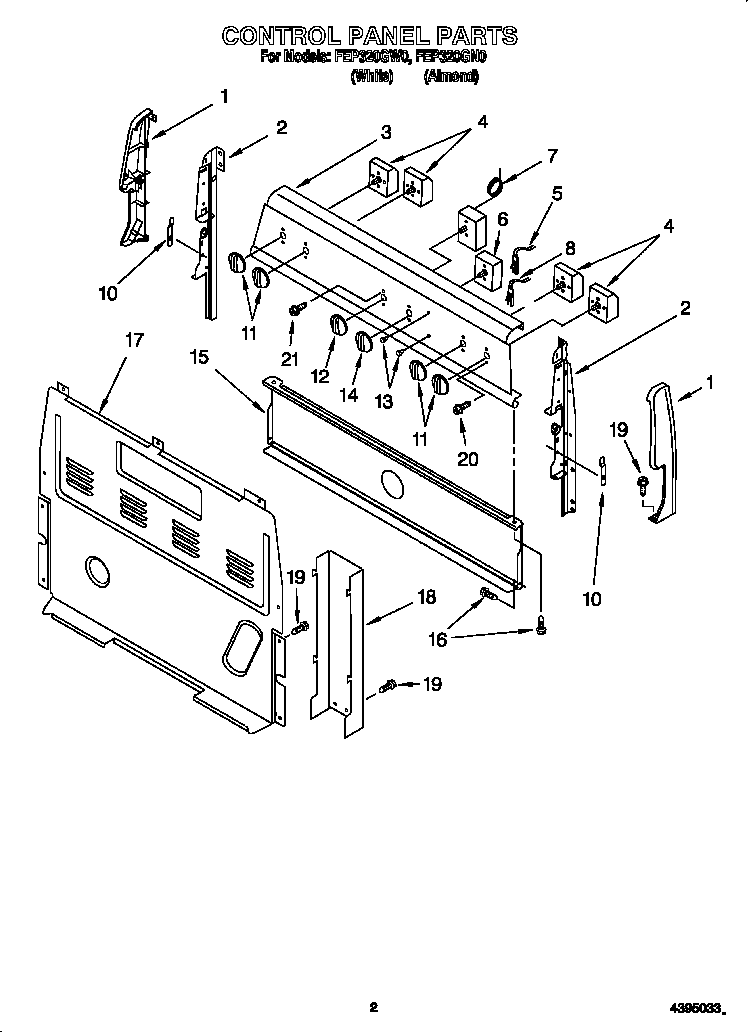 Roper FEP320GN0 control panel diagram