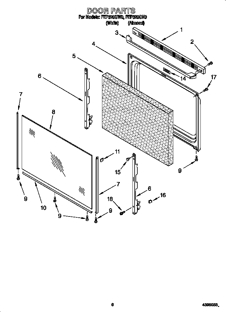 Roper FEP320GN0 door diagram