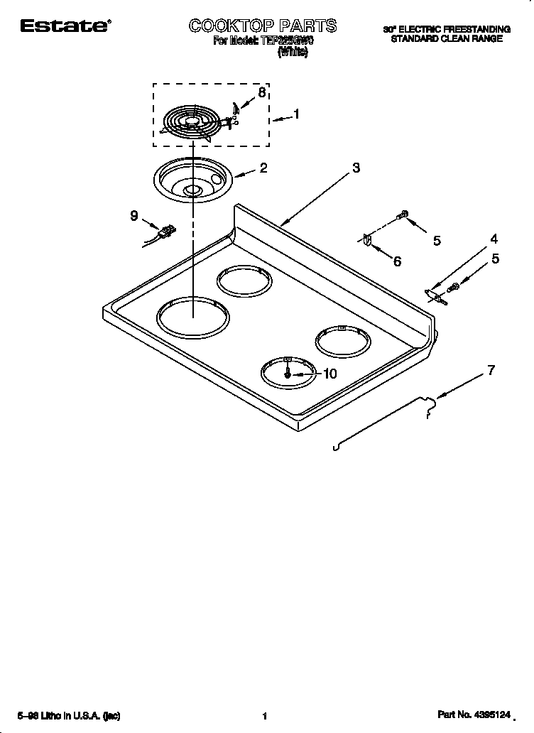 Estate TEP325GW0 cooktop diagram