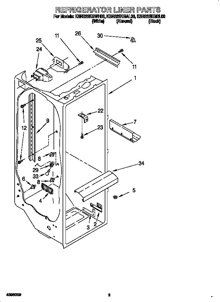 KitchenAid KSRS22KGWH00 refrigerator liner diagram