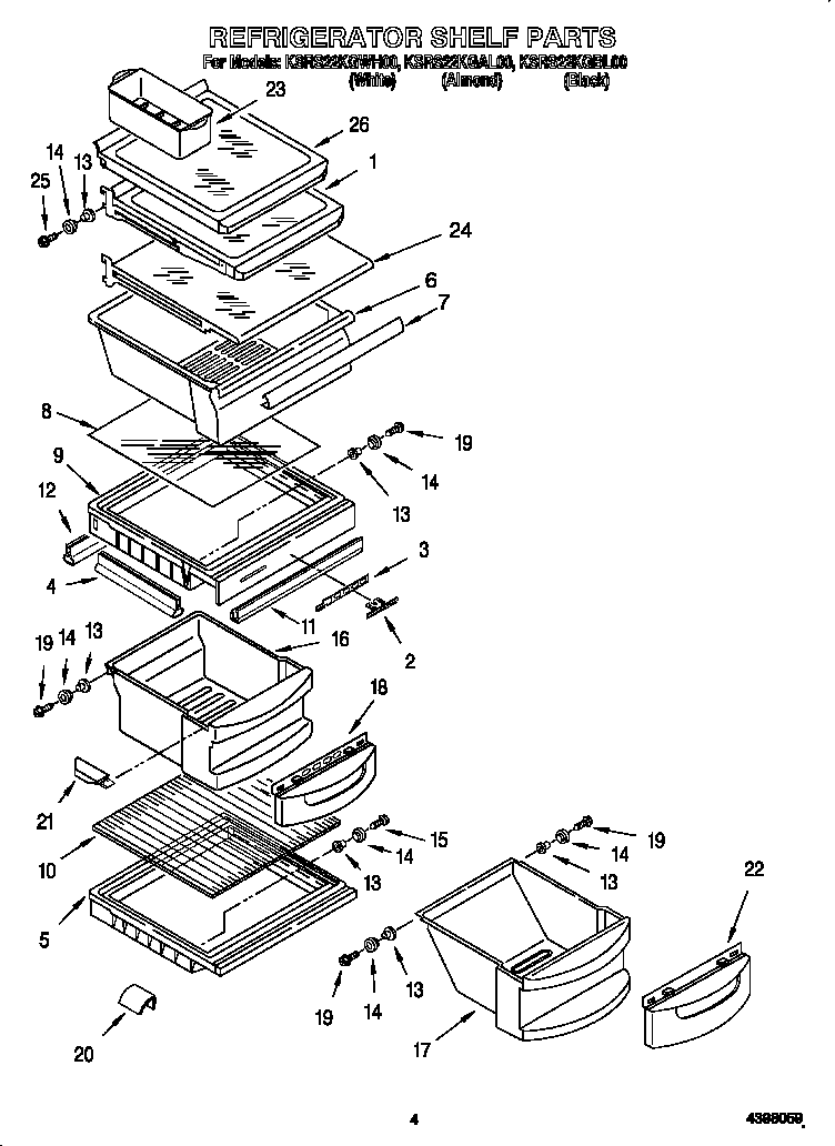 KitchenAid KSRS22KGWH00 refrigerator shelf diagram