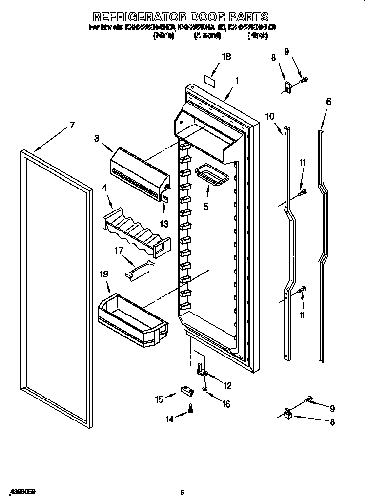 KitchenAid KSRS22KGWH00 refrigerator door diagram
