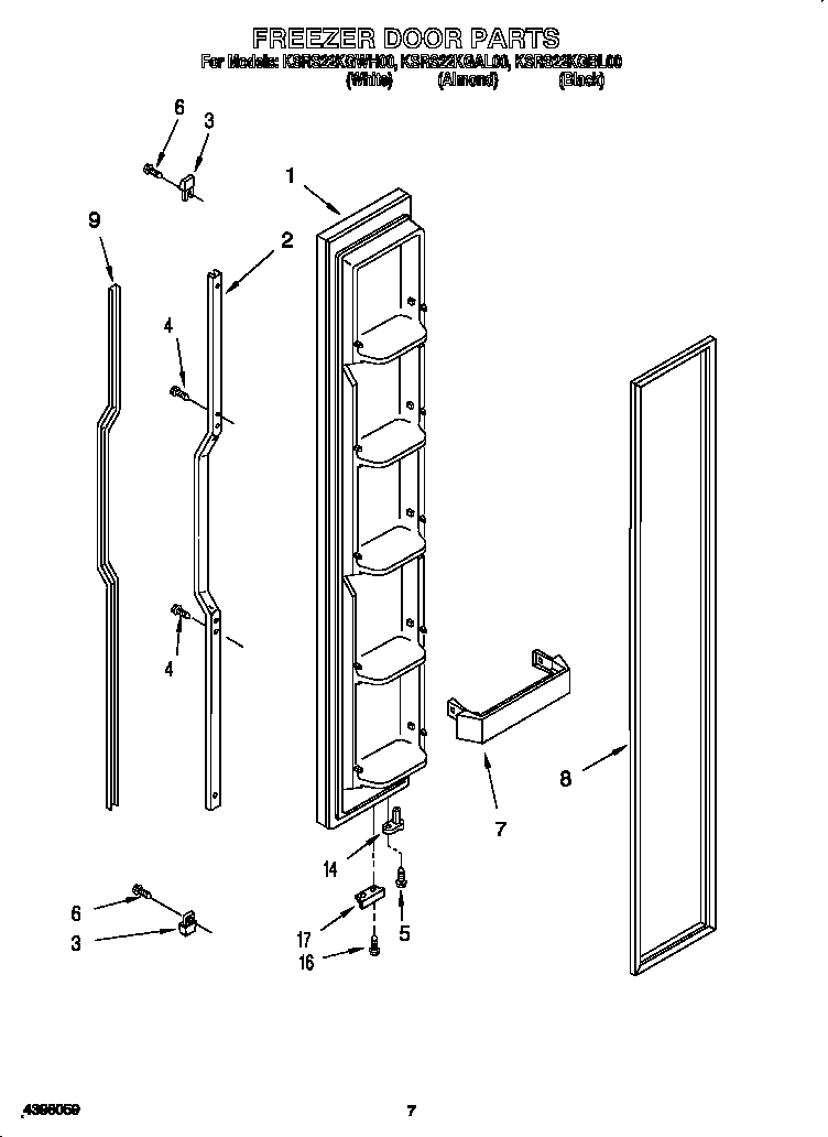 KitchenAid KSRS22KGWH00 freezer door diagram