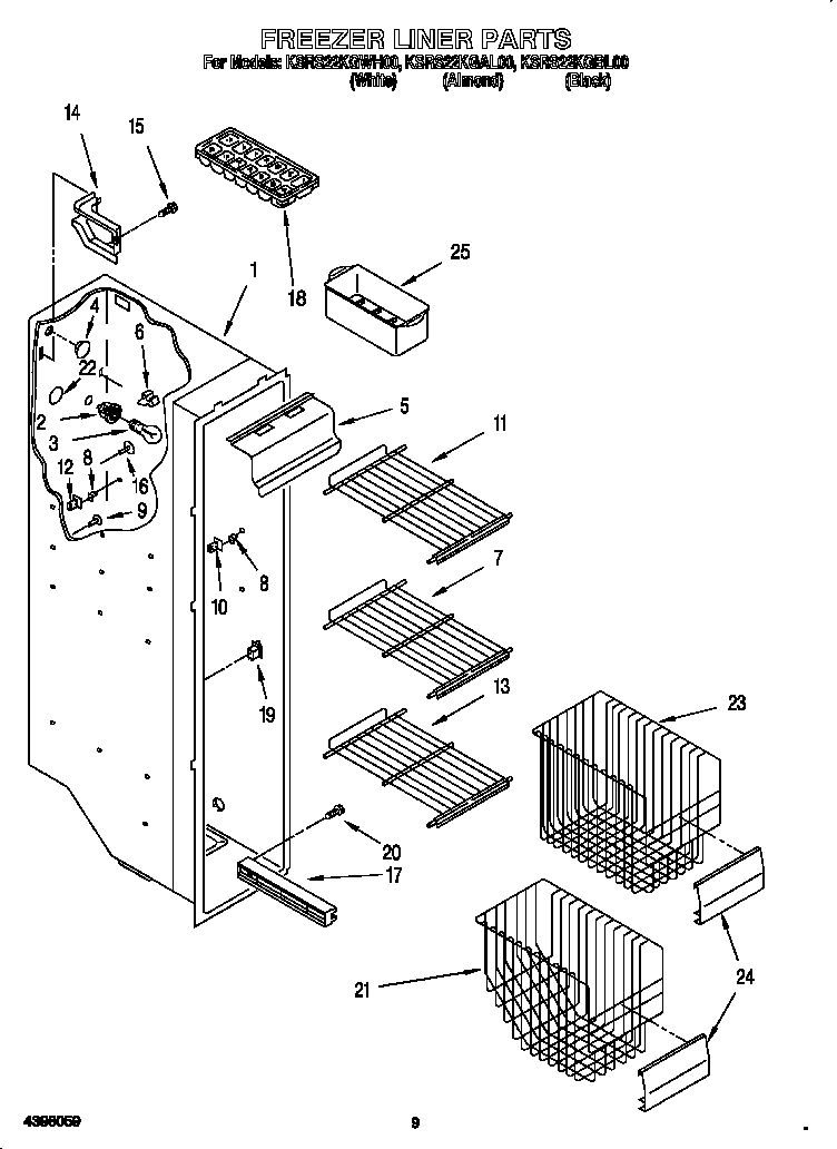 KitchenAid KSRS22KGWH00 freezer liner diagram