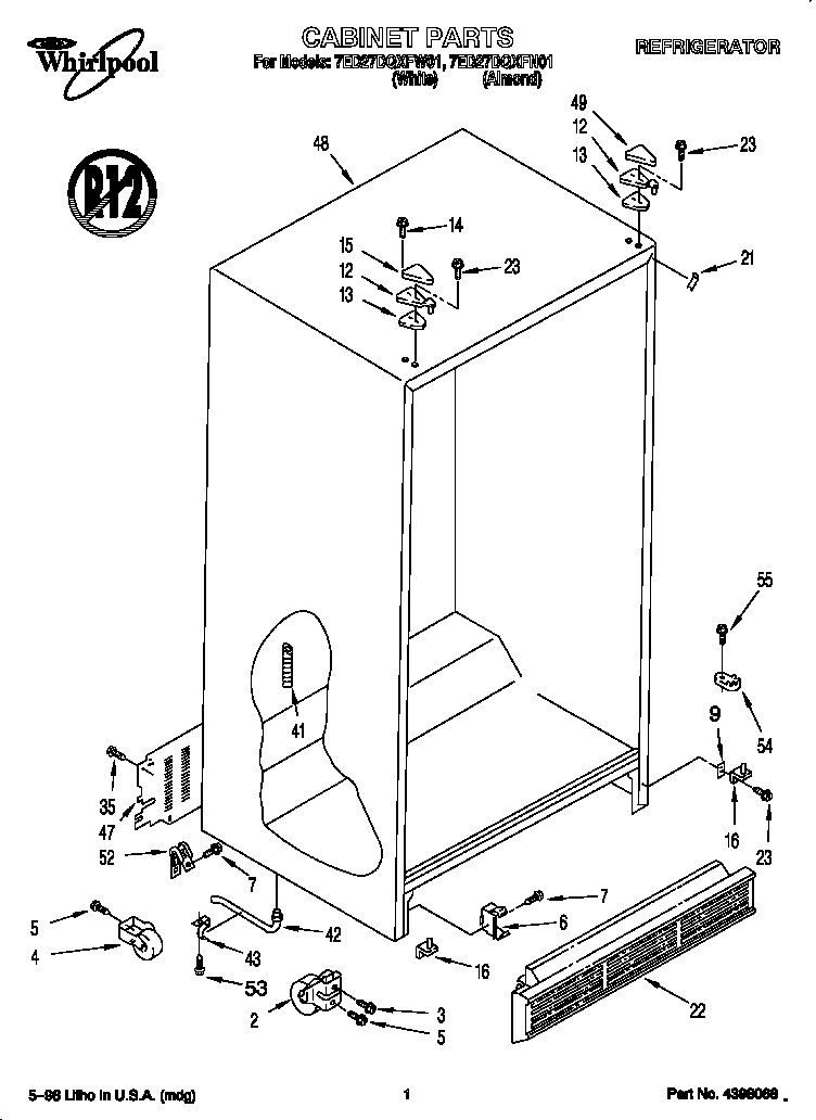 Whirlpool 7ED27DQXFW01 cabinet diagram