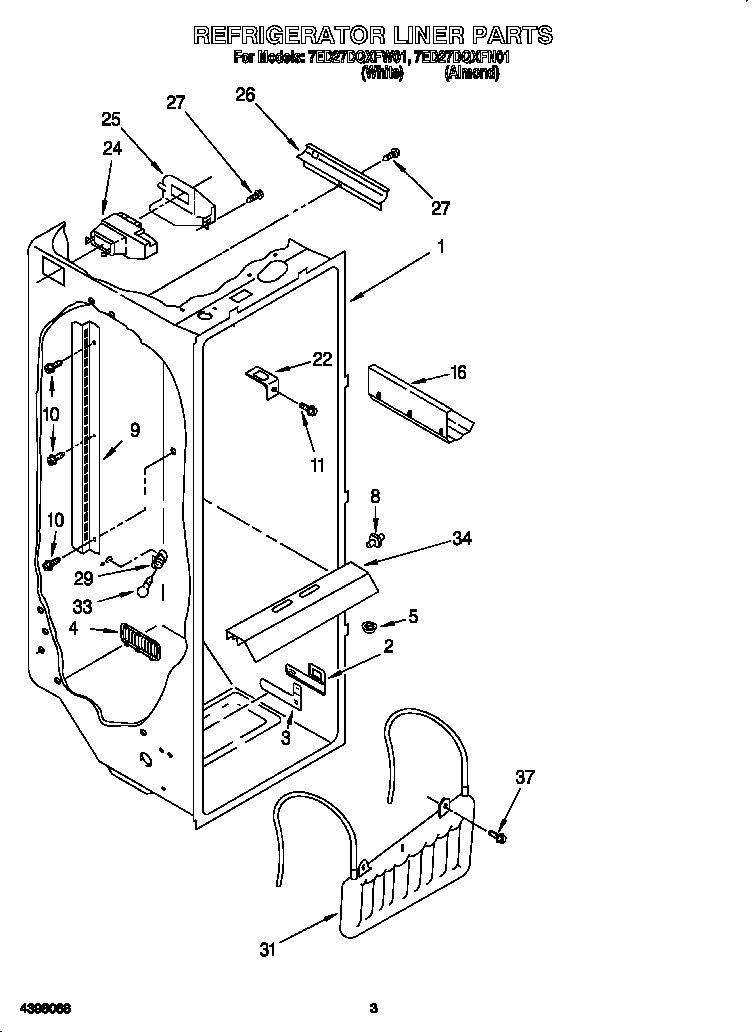 Whirlpool 7ED27DQXFW01 refrigerator liner diagram