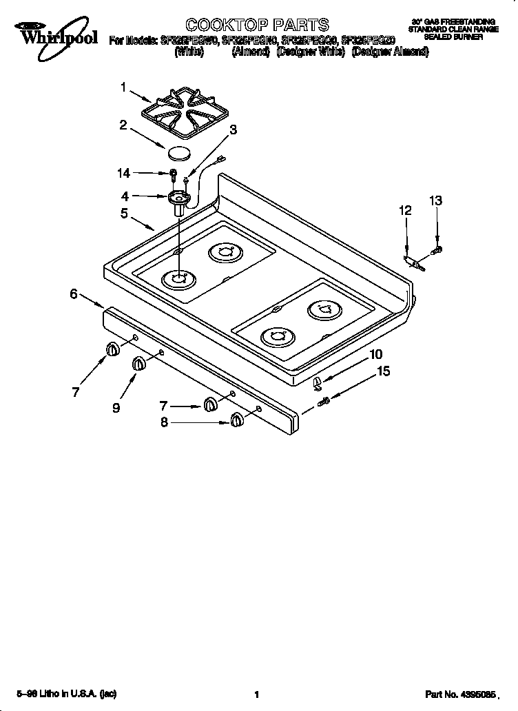 Whirlpool SF325PEGZ0 cooktop diagram