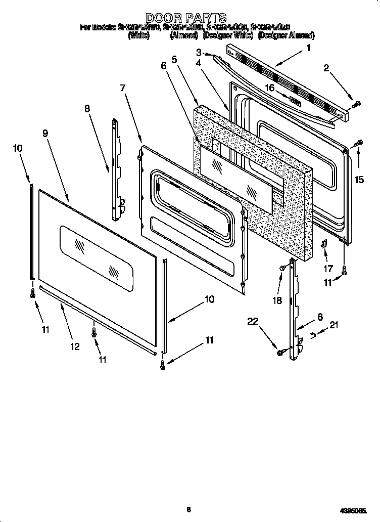 Whirlpool SF325PEGZ0 door diagram