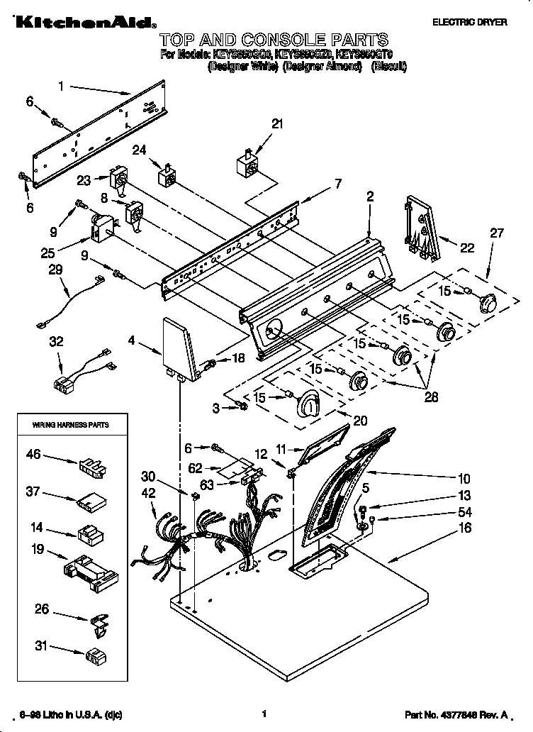 KitchenAid KEYS850GQ0 top and console diagram
