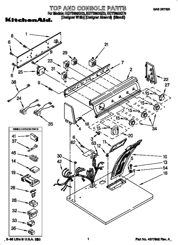 KitchenAid KGYS850GQ0 top and console diagram