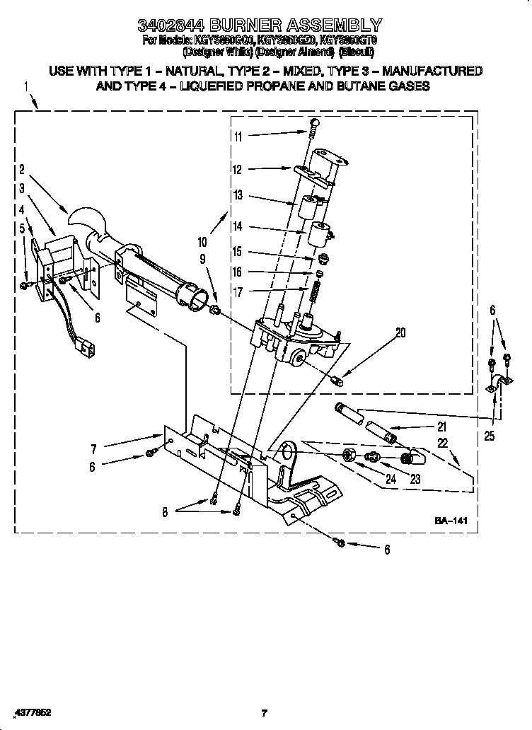 KitchenAid KGYS850GQ0 3402844 burner assembly diagram