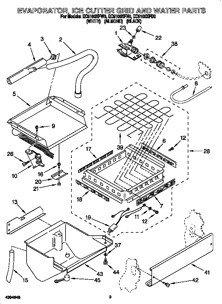 Whirlpool EC5100XFB0 evaporator, ice cutter grid and water diagram