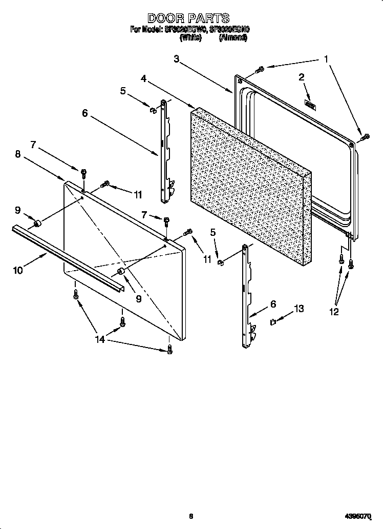 Whirlpool SF3020EGN0 door diagram