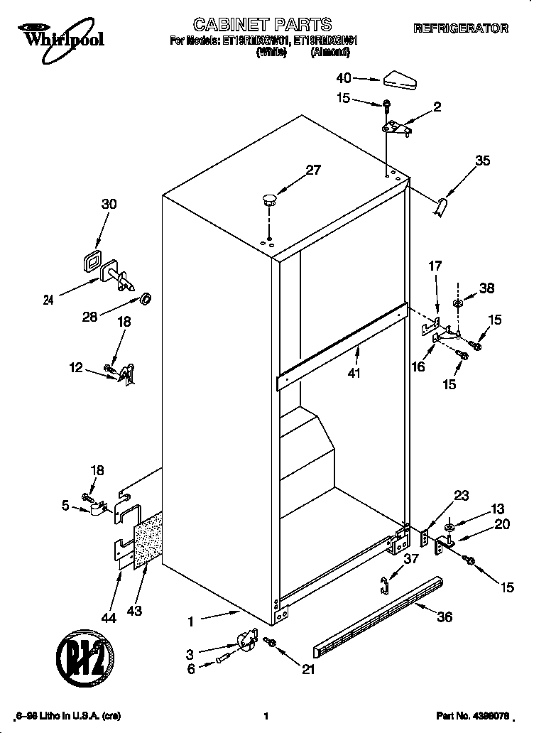 Whirlpool ET19RMXGN01 cabinet diagram