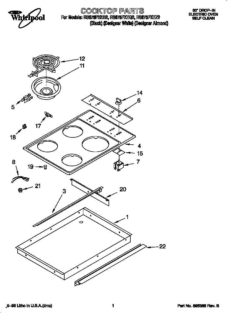 Whirlpool RS675PXEQ2 cooktop diagram