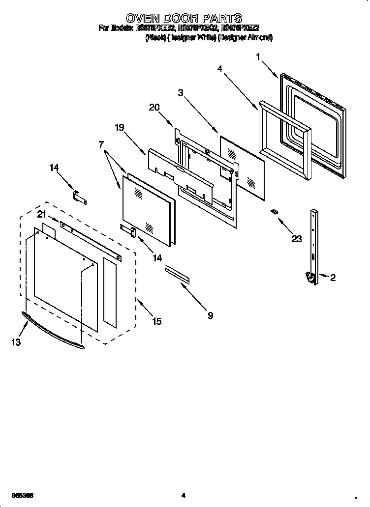 Whirlpool RS675PXEQ2 oven door diagram