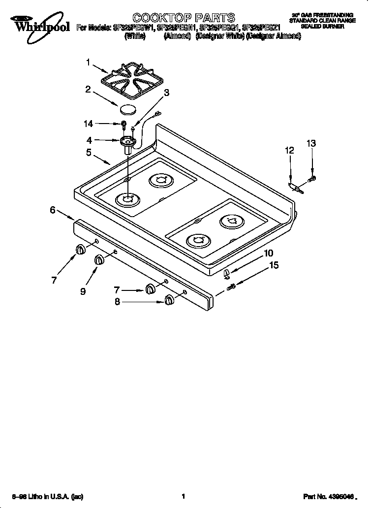 Whirlpool SF325PEGN1 cooktop diagram