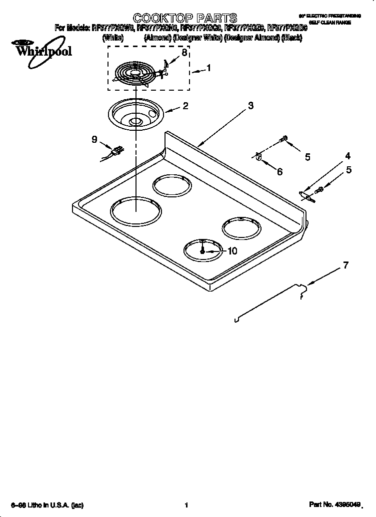 Whirlpool RF377PXGN0 cooktop diagram