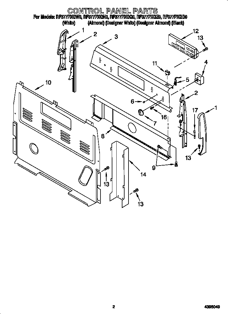 Whirlpool RF377PXGN0 control panel diagram