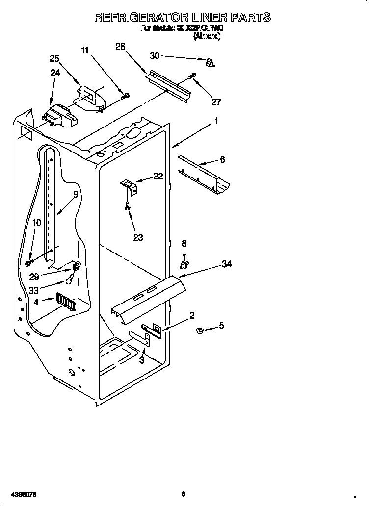 Whirlpool 8ED22PKXFN00 refrigerator liner diagram
