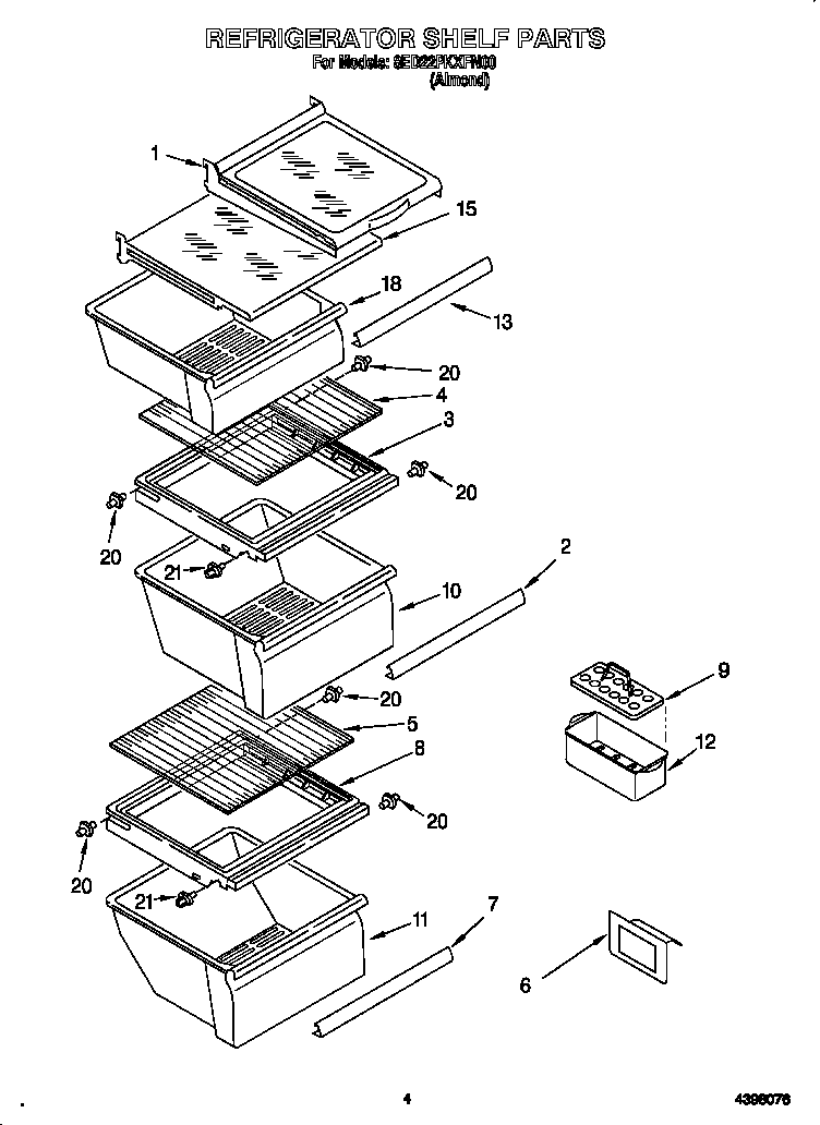 Whirlpool 8ED22PKXFN00 refrigerator shelf diagram
