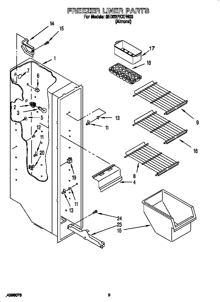 Whirlpool 8ED22PKXFN00 freezer liner diagram