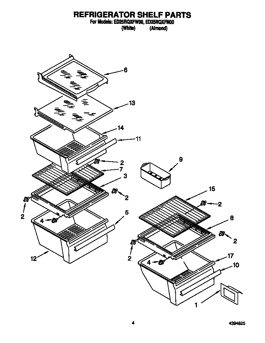 Whirlpool ED25RQXFN00 refrigerator shelf diagram