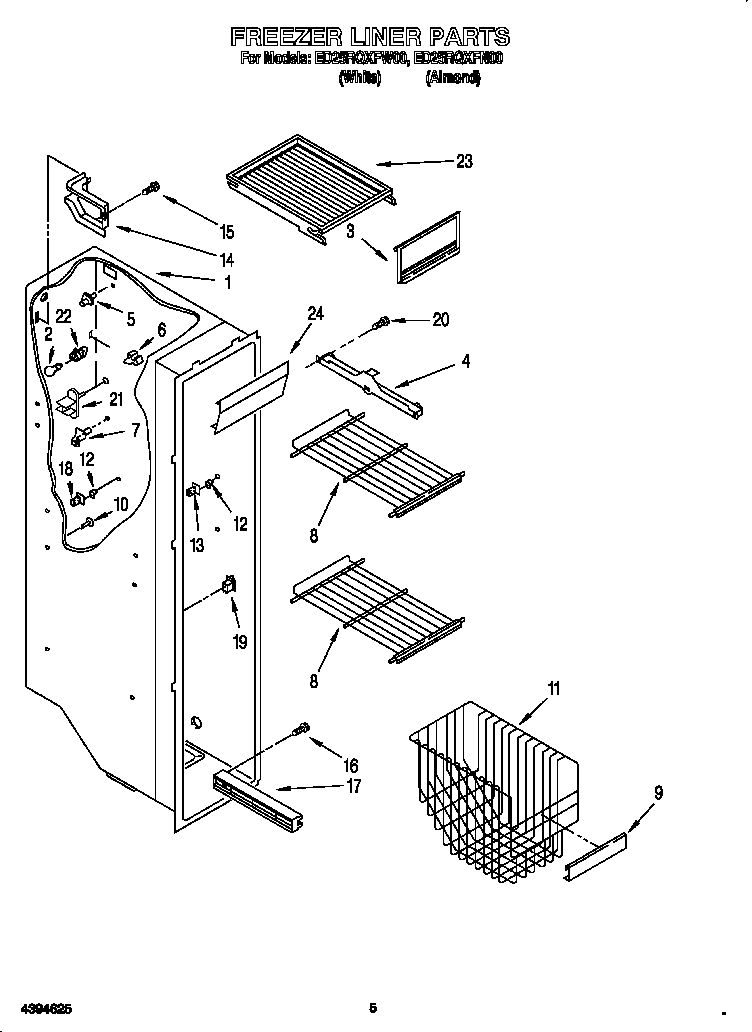 Whirlpool ED25RQXFN00 freezer liner diagram