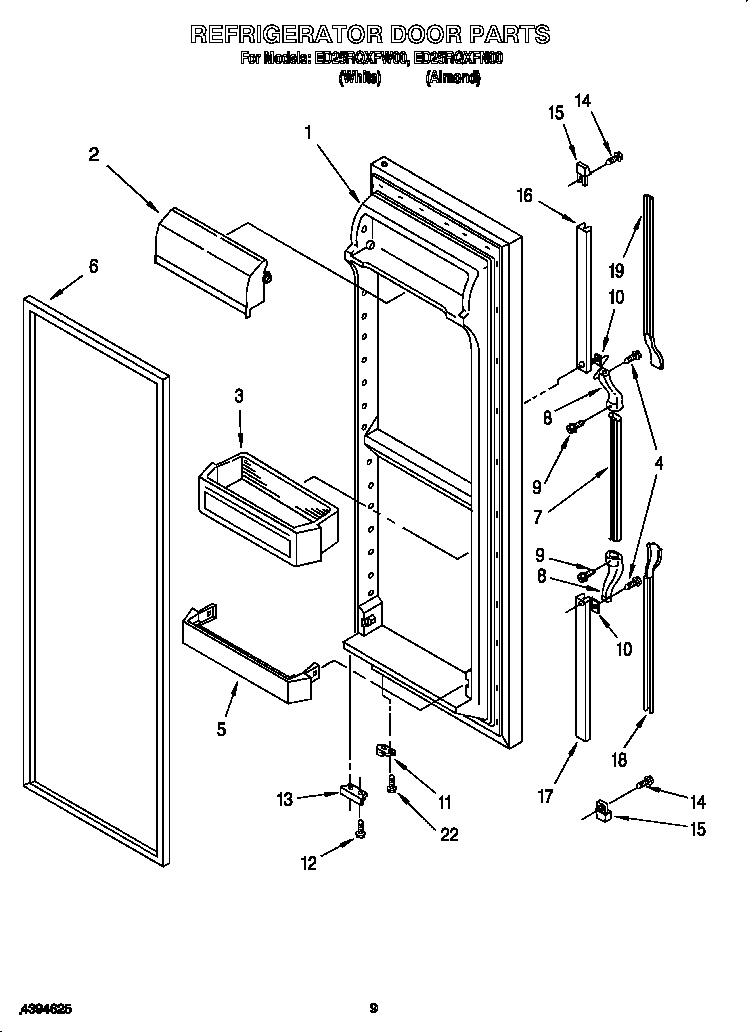 Whirlpool ED25RQXFN00 refrigerator door diagram