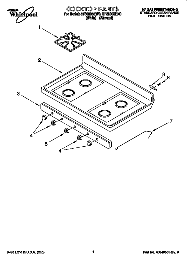 Whirlpool SF3000SEW0 cooktop diagram